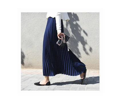 Classical Women Pleated Skirt 90cm/80cm Long Female Elastic Waist Skirt Big Size Velvet Pleated Skirt for Winter Ankle-Length.