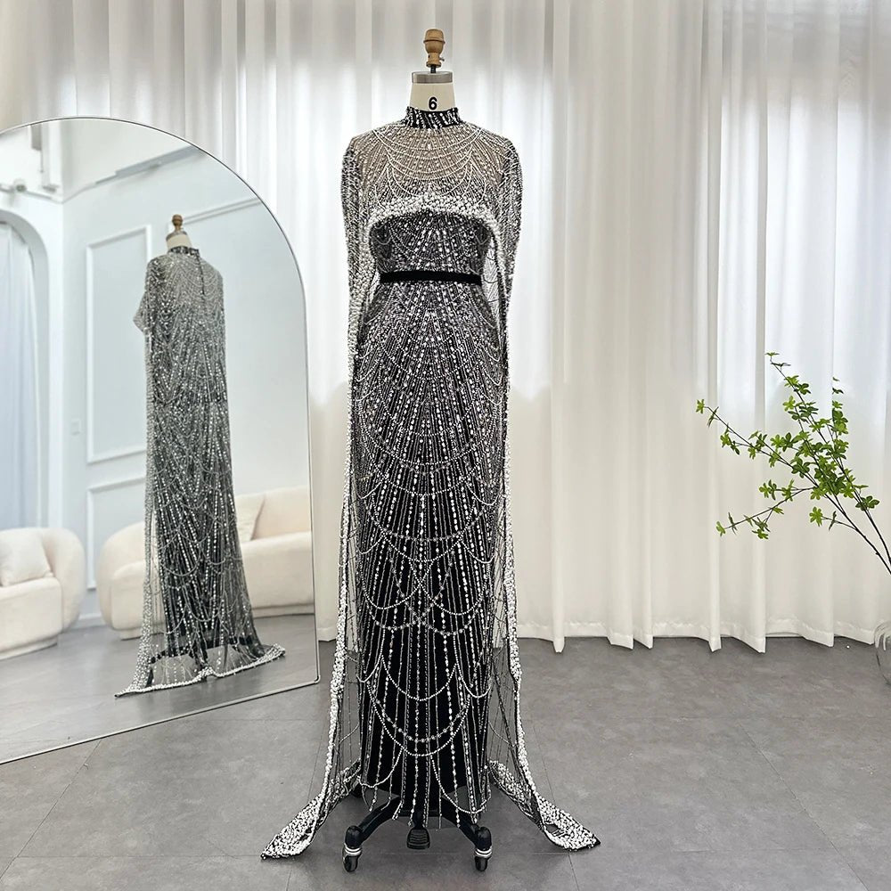 Jancember SZ369 Luxury Heavy Beaded Pearls Mermaid Evening Party Dresses With Shawl.