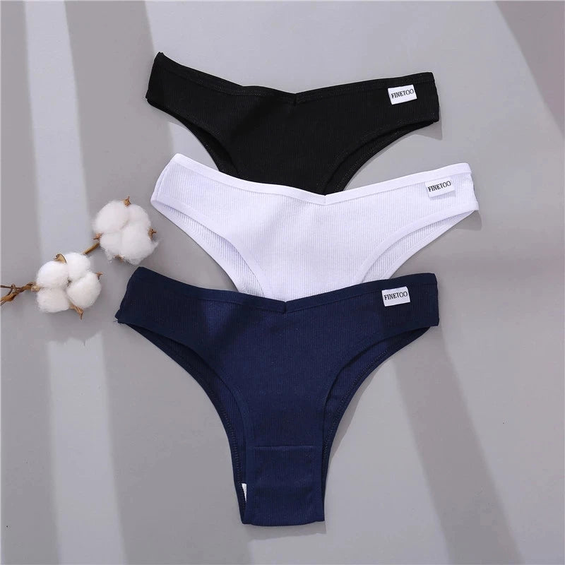 FINETOO 3/5Pcs Cotton Brazilian Panties Women's Panties Sexy V Waist T-Back Underwear Female Soft Underpants Lady Bikini Lingeri.