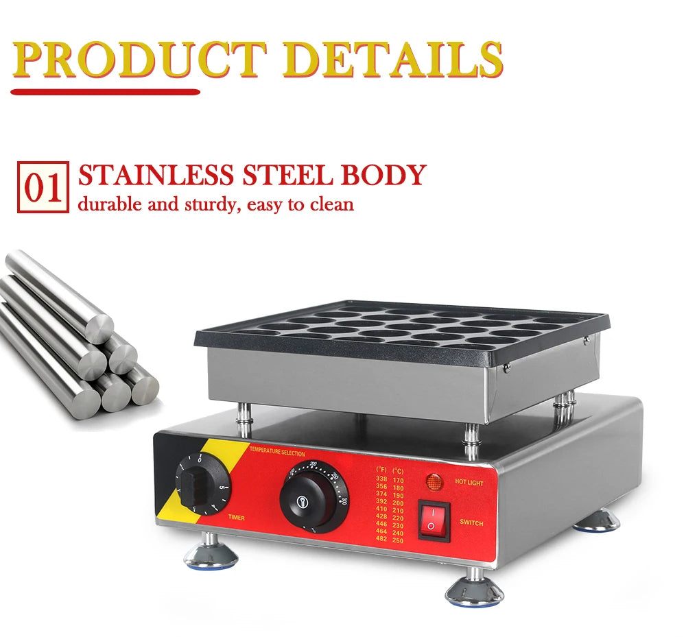 ITOP Mini Poffertjes Maker Mini Pancake Waffle Muffin Machine 25 Holes Commercial 800W Non-stick, Fast Heating, Heavy Duty.