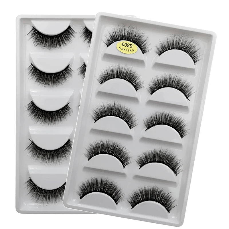 MEISHENJIE 5 pairs eyelashes 3d mink lashes natural long 1 box mink eyelashes 1cm-1.5cm 3d false eyelashes full strip lashes.