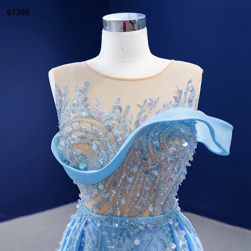 Jancember RSM67366 Blue Elegant Sequins Designer Evening Gowns Prom Dress.