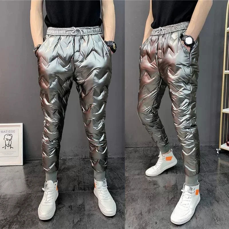 2022 New Men Shiny Winter Down Pant Thick Warm Sweatpants Casual Trousers Slim Outdoor Windproof Waterproof Cotton Pants.