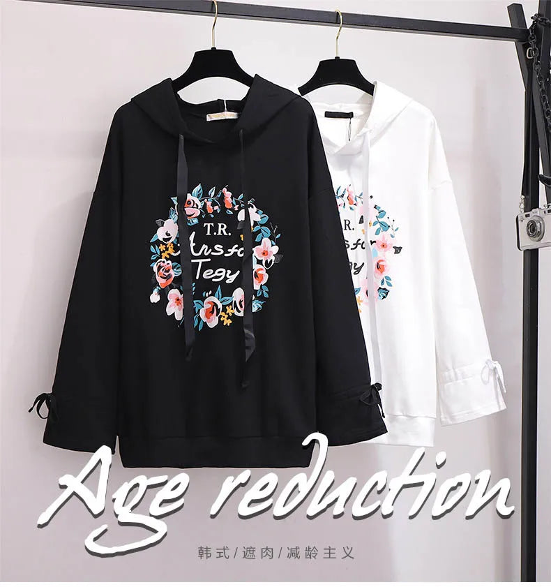 150Kg Plus Größe frauen Frühling Herbst Mit Kapuze Gedruckt Sweatshirt Büste 155cm 6XL 7XL 8XL 9XL 10XL Lange-ärmeln Top Schwarz Weiß.