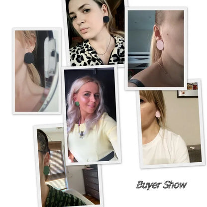 Women Korean Ear Jewelry Paint Black Round Earrings New Fashion Medium Statement Round Stud Earrings.