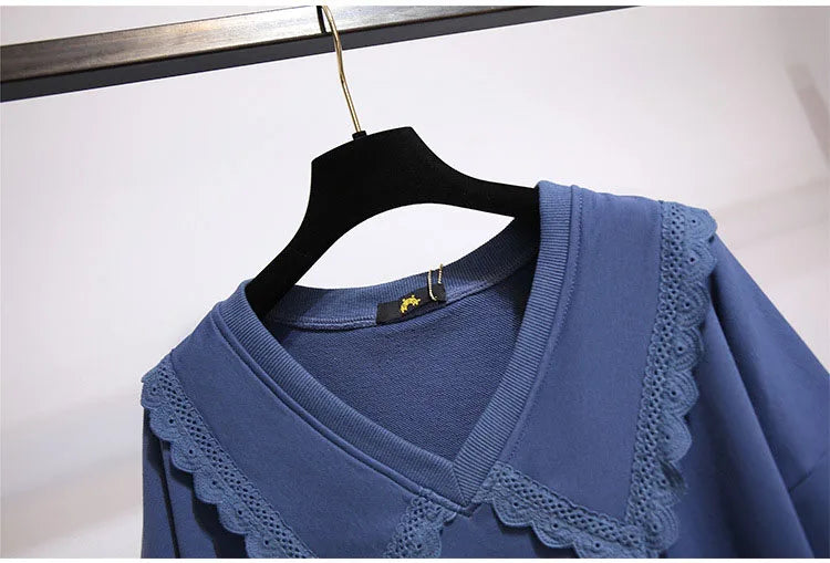 150Kg Plus Größe frauen Herbst Faul Stil Puppe Kragen Sweatshirts Fehlschlag 157cm 6XL 7XL 8XL 9XL 10XL lose Dünnen Langen Ärmeln Top