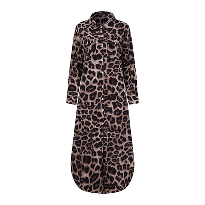 ZANZEA Party Vintage Leopard Robe Frauen 2025, Herbst Casual Langarm Maxi Lange Vestidos Kleid Mode Übergroßen Hemd Sommerkleid.