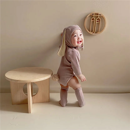 4PCS Sommer Infant Neugeborenes Baby Jungen Mädchen Bodys Niedlichen Hasen Ohr Bodys Hut und Schwänze Baby Kleidung Overall Outfits.