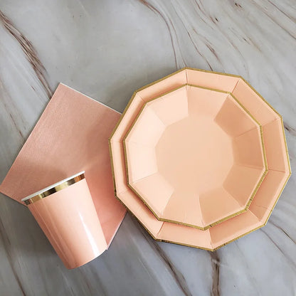 40pcs/set Yellow Green Pink Blue Paper Plates Cups Disposable Tableware Set for Wedding Birthday Party Baby Shower Supplies