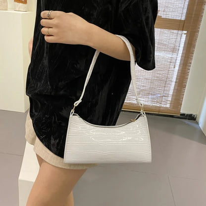 Fashion PU Leather Bags for Women Alligator Pattern Armpit Handbag Female Small Underarm Messenger Bag Purse.