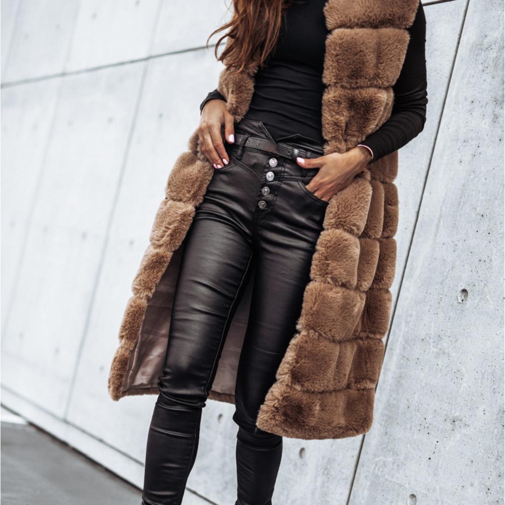 Herbst Winter Frauen Jacke Weste Einfarbig Rundhals Faux Pelzmantel Dicken Rundhals Oberbekleidung Plüsch Jacke für Frauen.