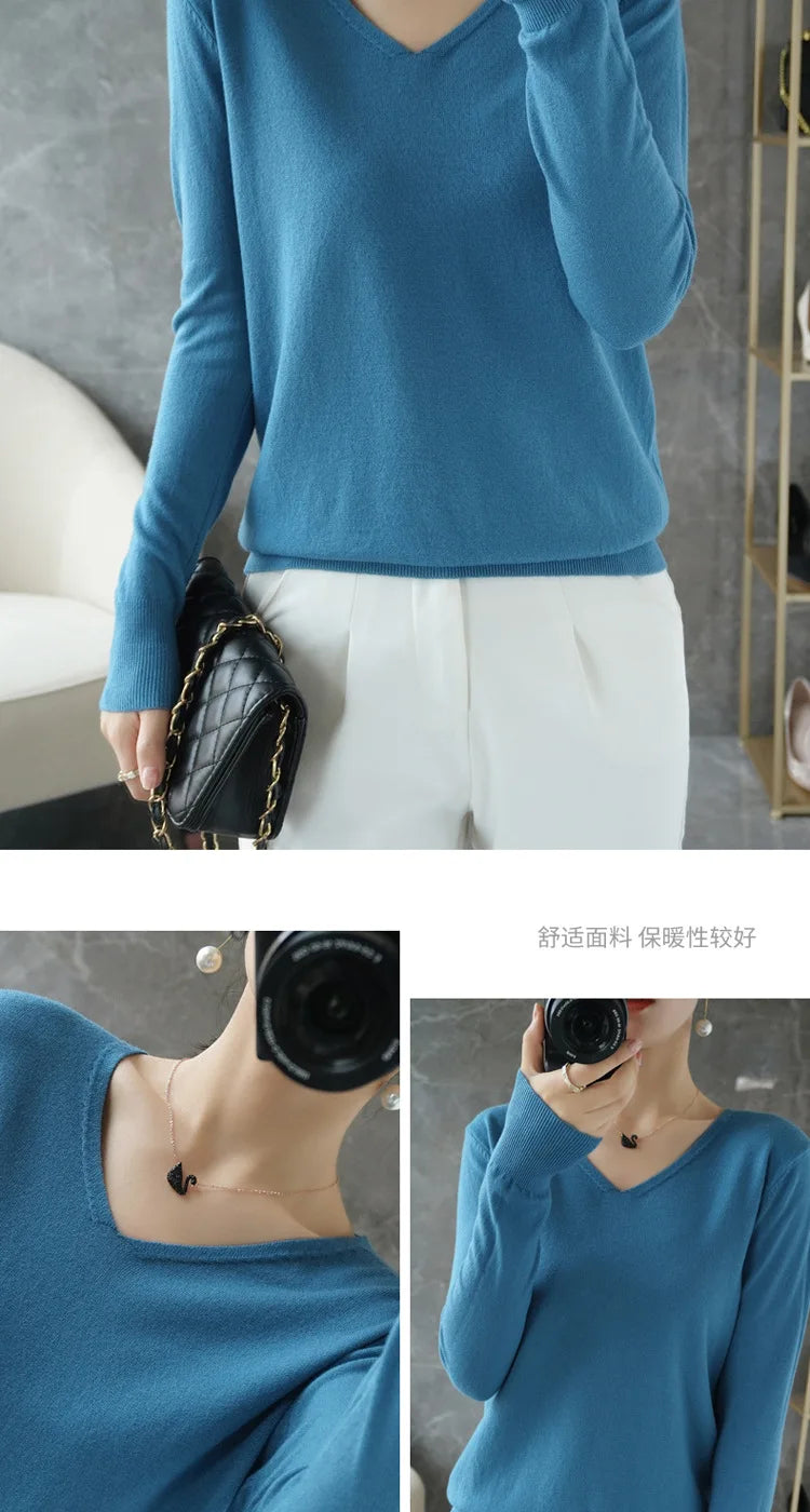 Frauen Pullover Herbst Winter V-ausschnitt Strickwaren Lange Hülse Lose Kaschmir Pullover Pullover Dame Günstige Qualität Jumper Gestrickte Tops.