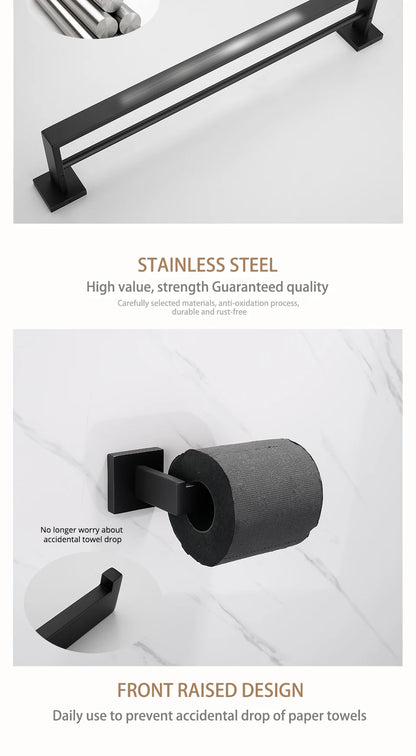 Mattschwarz Badezimmer Hardware Set Kit Zubehör Wandregal Handtuchhalter Rack Schiene Robe Aufhänger Toilettenbürste Rollenpapierhalter Schüssel