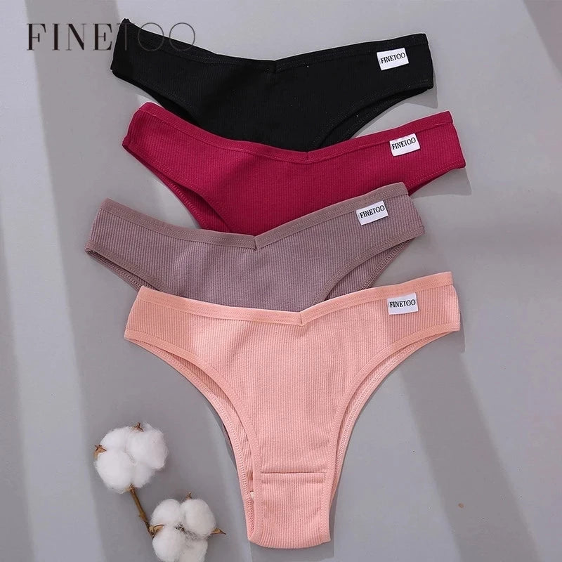 FINETOO 3/5Pcs Cotton Brazilian Panties Women's Panties Sexy V Waist T-Back Underwear Female Soft Underpants Lady Bikini Lingeri.