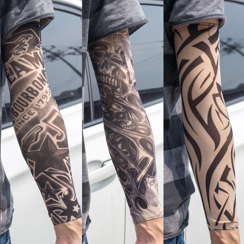 3PCS/lot new mixed 100%Nylon elastic Fake temporary tattoo sleeve skull wolf totem dragon designs body Arm stockings cool men.