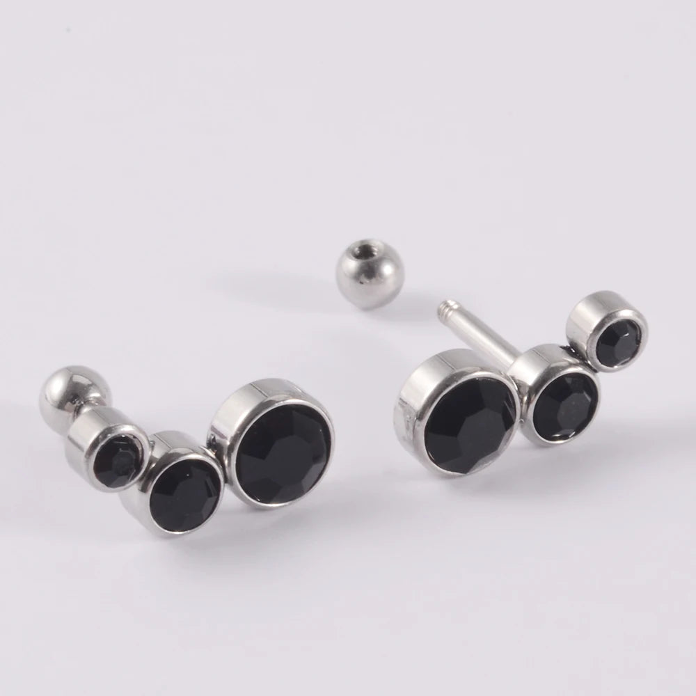 2PCS 361 Surgical Steel Crystal  Ear Tragus Cartilage Earrings 16G Three Zircon Lobe Helix Daith Earring Piercing Body Jewelry.