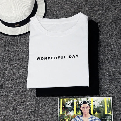WONDERFUL DAY Print Long T shirts Summer Women Loose Slit Femme Tops  Tshirt Short sleeve Ladies t-shirt.