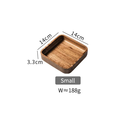 Acacia Wood Serving Tray Saucer Tea Tray Dessert Dinner Plate Tableware Set Japanese Snacks Food Rectangular Plate Storage Dish
