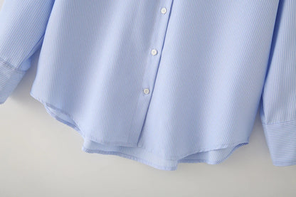 KAR&OT ZA Women's Clothing 2025 Summer New Style Button-down Minimalist Striped Long-sleeved Lapel Shirt Top 2350485.