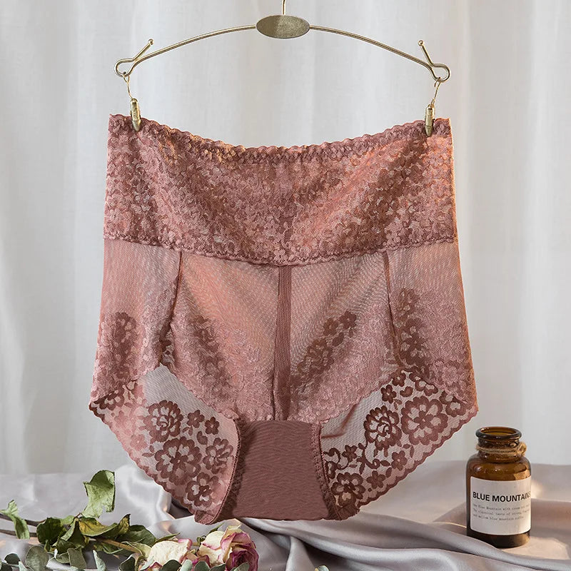Women Lace High Waist Panties Sexy Mesh Girdle Waist Underwear Quality Plus Size Butt Lifter Knickers Tummy Slim Control Briefs