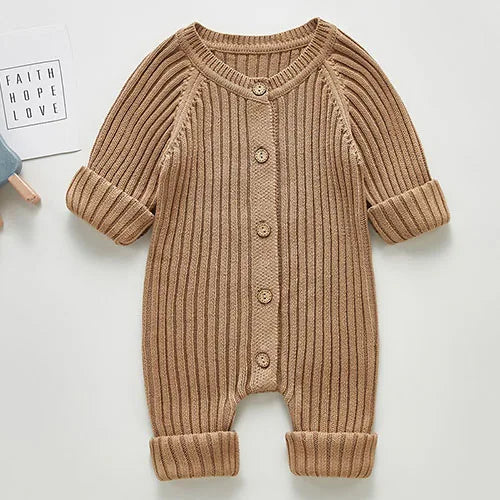 Feste Strick Baumwolle Langarm Einem stück Outfit Kleinkind Baby Jungen Mädchen Romper Frühling Herbst Neugeborenen Baby Mädchen Overall.