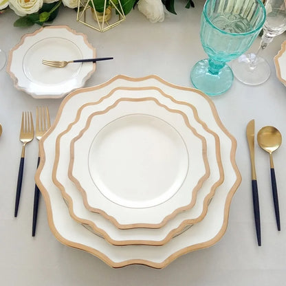 Multi Size Nordic Phnom Penh White Sun Flower Ceramic Plate Set Restaurant Wedding Household Bone China Western Steak Salad Dish.
