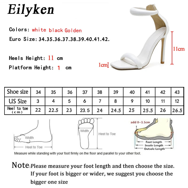 Eilyken Summer Silver Gold Peep Toe High Heel  Sandals Sexy Buckle Strap Ankle-Wrap Ladies Club Women Stripper Shoes.