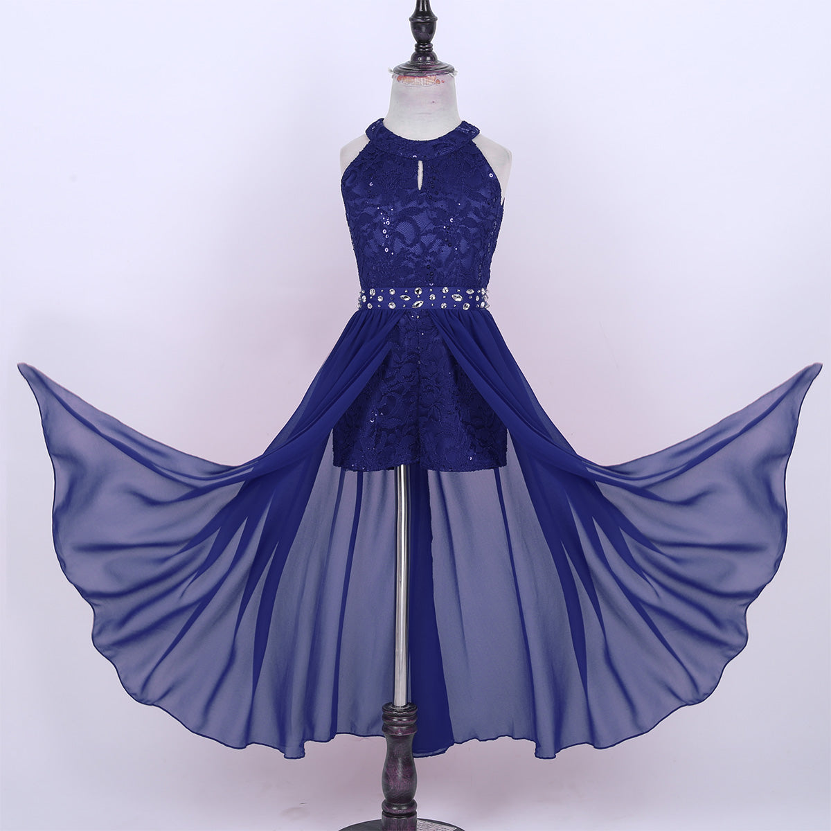 Kinder Mädchen Hochzeit Geburtstag Party Kleid Ärmelloses Blumen Spitze Strass Tanz Kleid Body für Pageant Bühne Leistung.