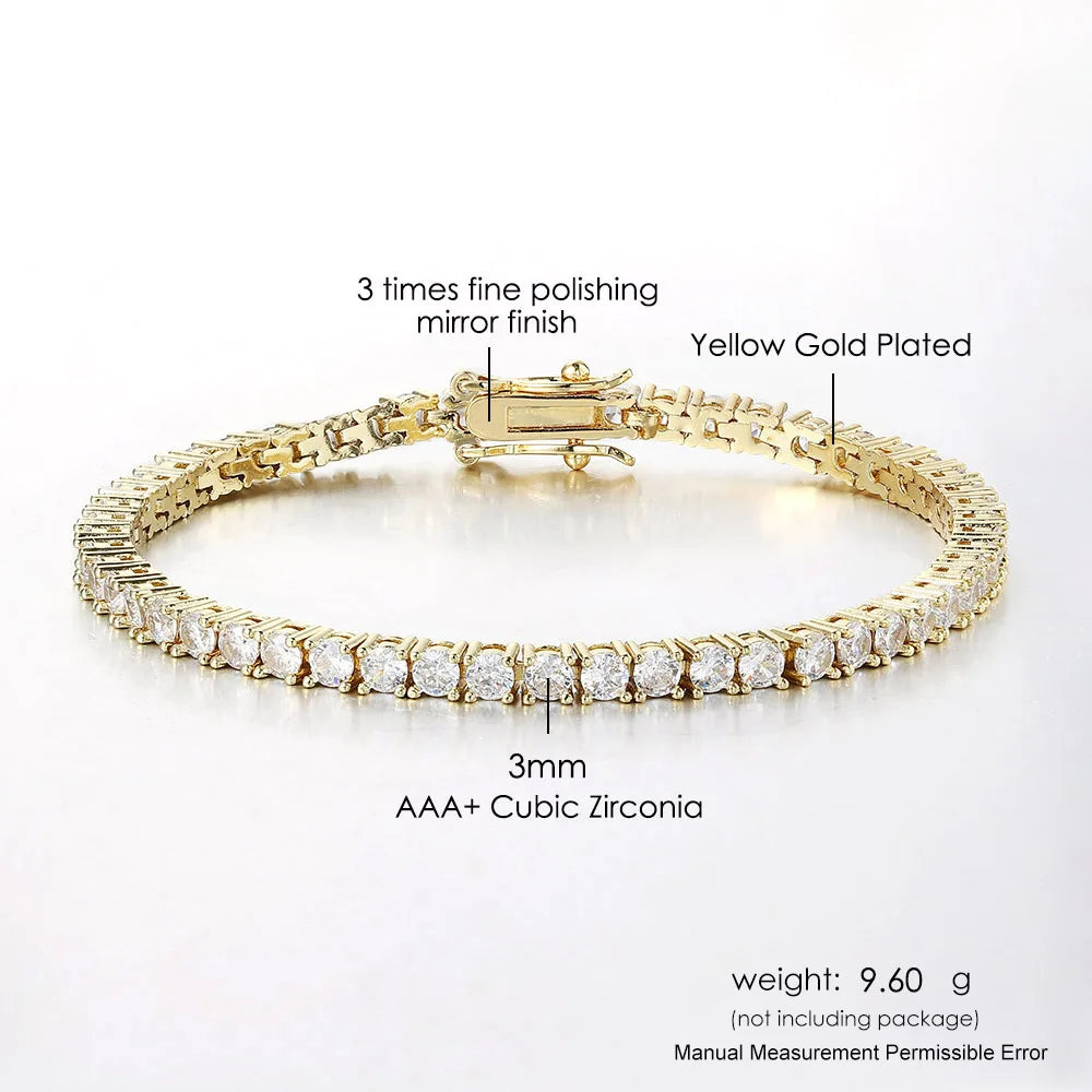 Iced Out Crystal Tennis Bracelet for Women Punk Hiphop Luxury AAA+ Cubic Zirconia Wedding Gold Color Hand Chain Jewelry OHH118.