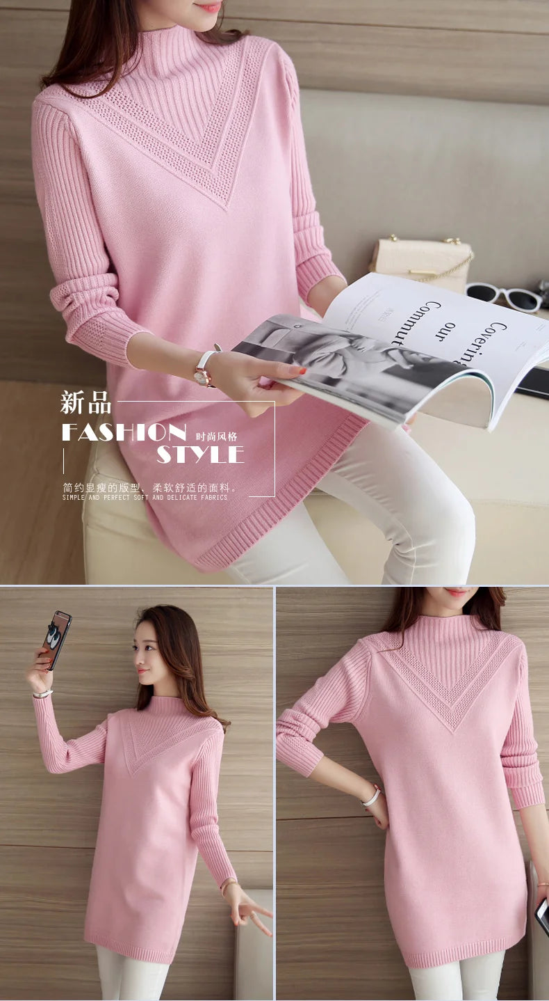 Frühling Herbst Winter Neue Rollkragenpullover Frauen Koreanische Lose Medium Lange Dicke Stricken Top Pullover Bodenbildung Pullover Ziehen.
