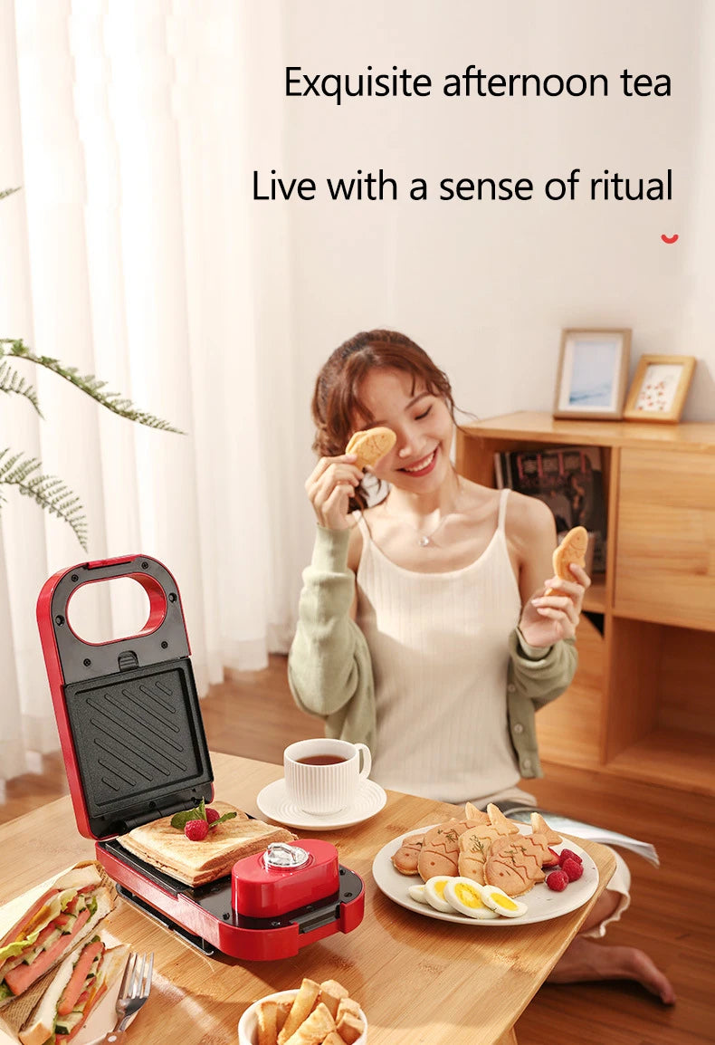 220V Electric Sandwich Maker Timed Waffle Maker Toaster Baking Multifunction Breakfast Machine takoyaki Pancake Sandwichera 600W.