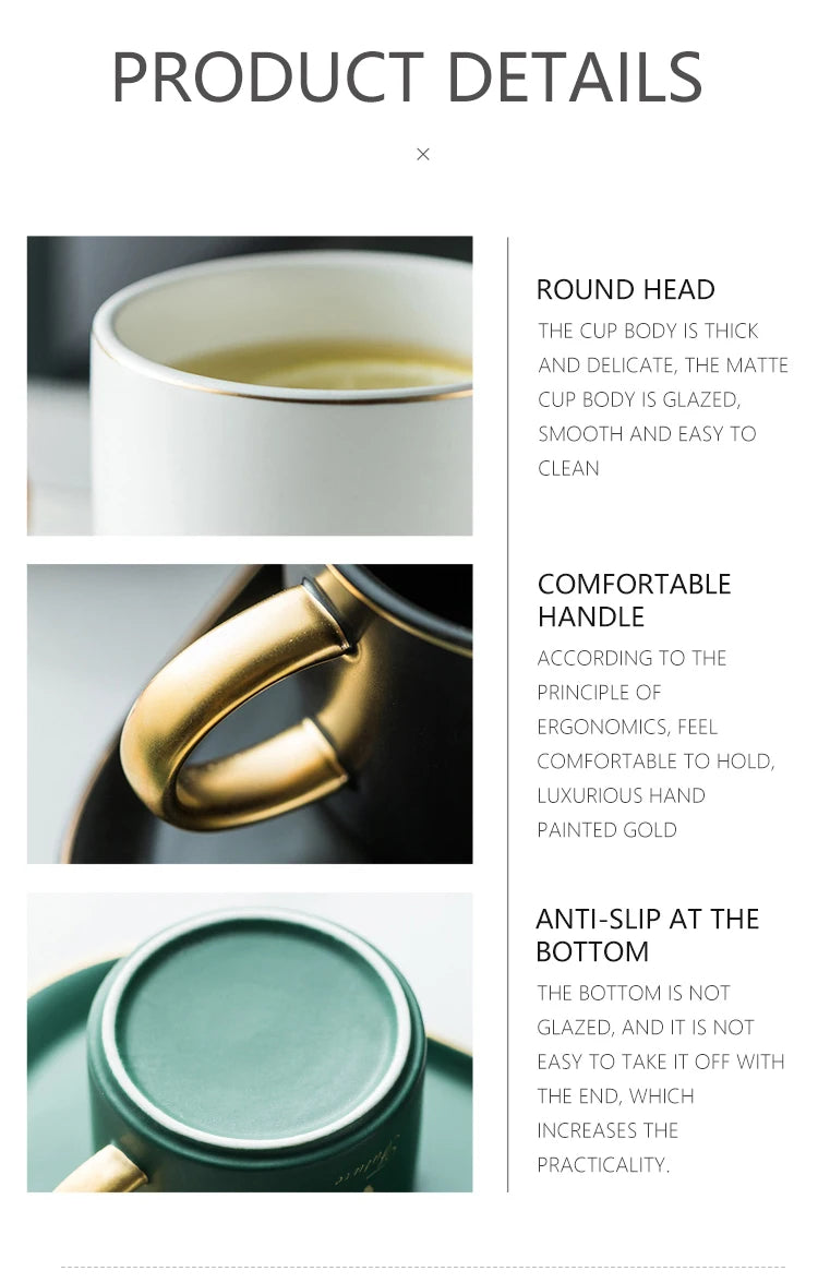 European Luxurious Gold Rim Ceramics Coffee Cups And Saucers Spoon Sets With Gift Box Tea Soy Milk Breakfast Mugs Dessert Plate