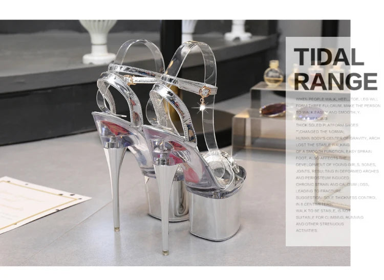 Sexy High Heels For Ladies Modern Sandals Electroplated Heel Women Shoes 2023 New Clear Peep Toe DRESS Crystal Shoes Size 43