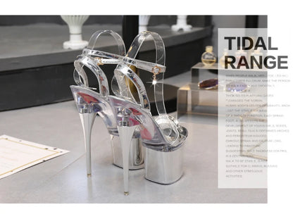 Sexy High Heels For Ladies Modern Sandals Electroplated Heel Women Shoes 2023 New Clear Peep Toe DRESS Crystal Shoes Size 43