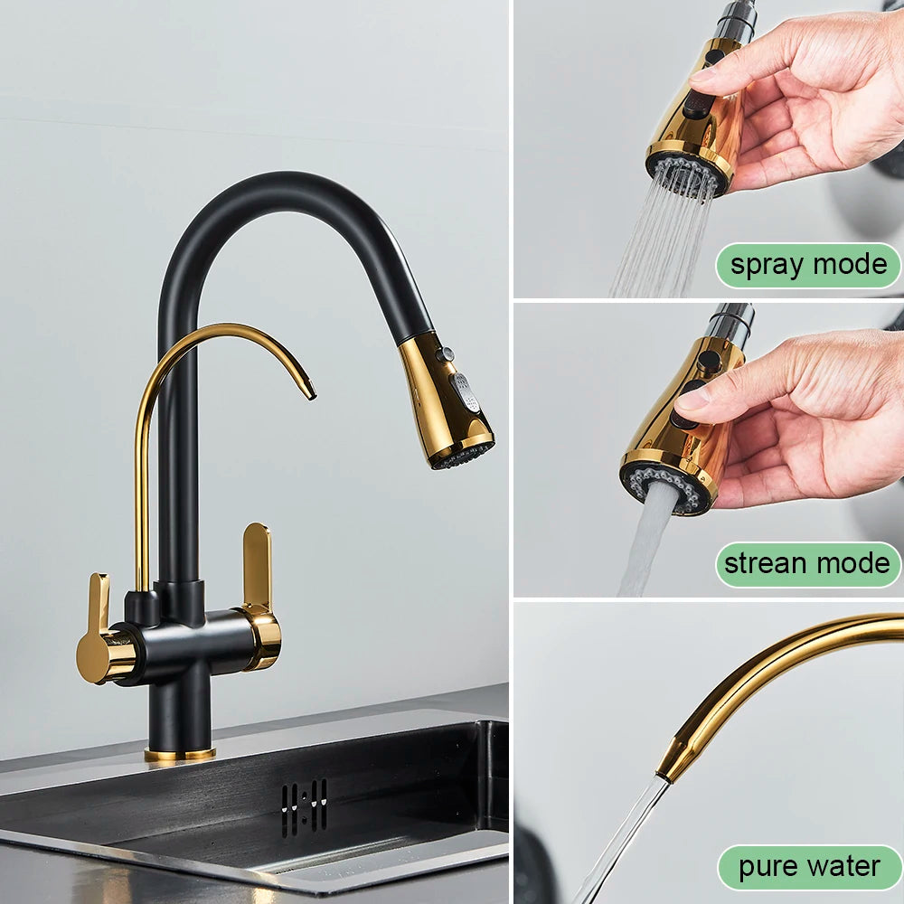 Antique Kitchen Sink Pure Faucet Pull Out Spout Hot Cold Mixer Taps Deck Mount Hot Cold Mixer Taps Purification Kitchen Crane