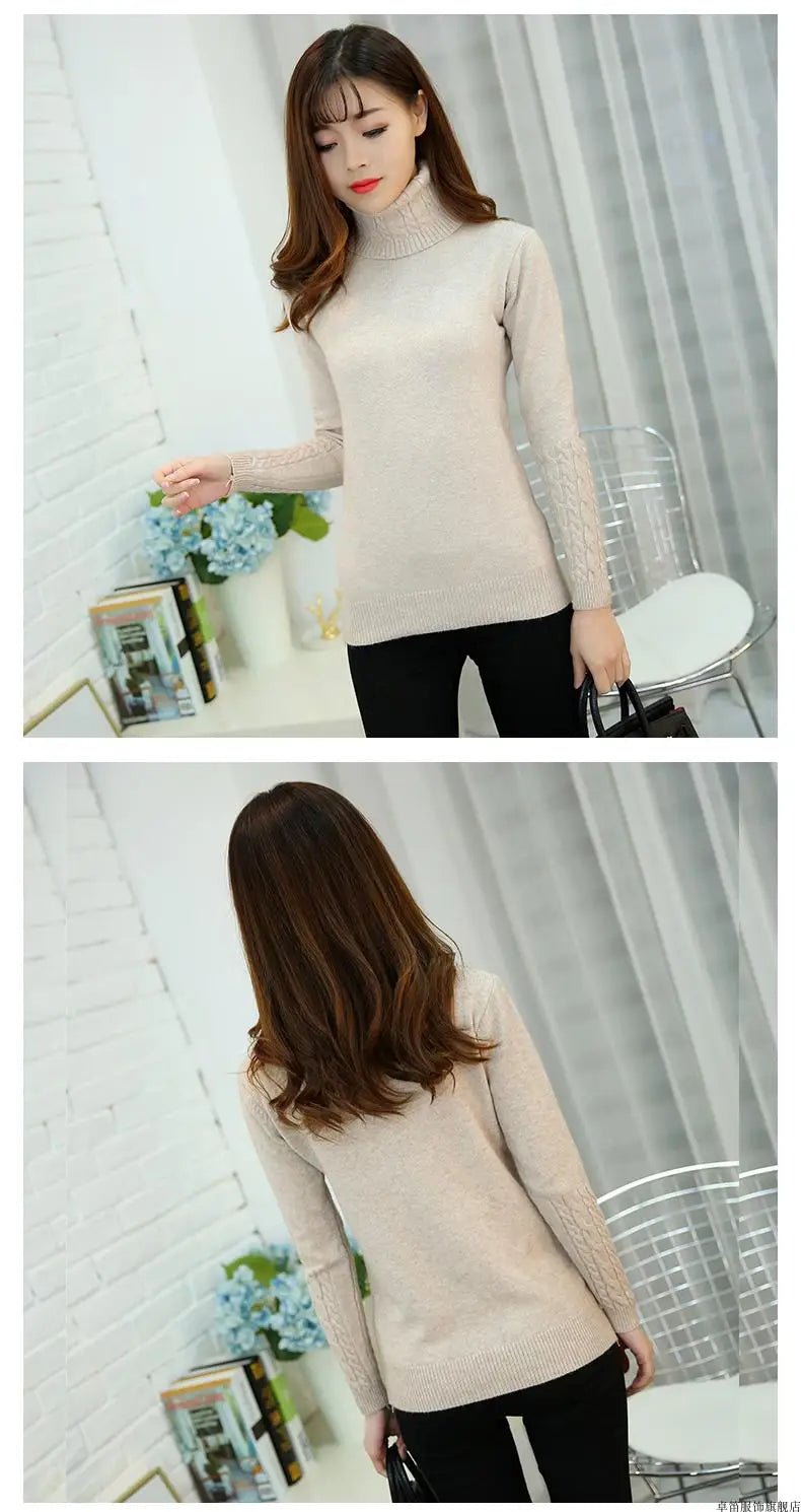Frauen Pullover Rollkragen Pullover Herbst Winter Pullover Neue 2025, Lange Ärmel Dicke Warme Weibliche Pullover Khaki.