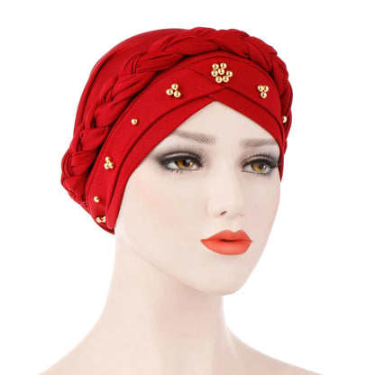 KepaHoo Women Hair Care Islamic Jersey Head Scarf Milk Silk Muslim Hijab Beads Braid Wrap Stretch Turban Hat Chemo Cap Head Wrap.