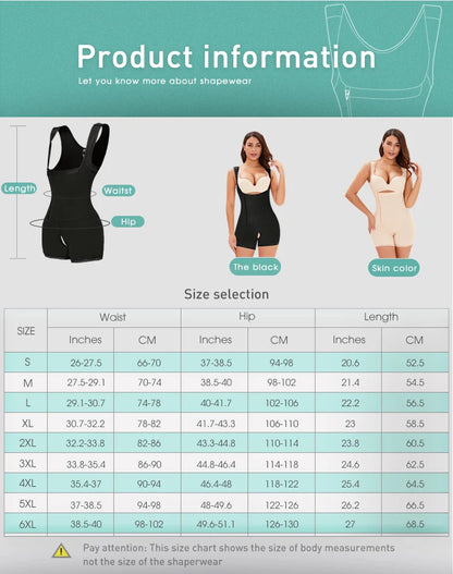 Women Full Body Shapewear Open-Bust Underwear Waist Trainer Corset Seamless Slimming Bodysuit Butt Lifter Plus Size 6XL.