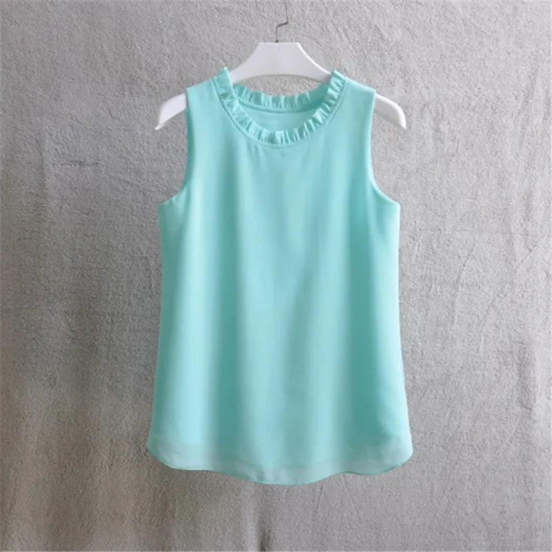 Woherb 21 Farben Feste Rüschen Chiffon Bluse Frauen 2025 Sommer Mode Weste Blusas Casual Lose Ärmellose Damen Tops Shirt
