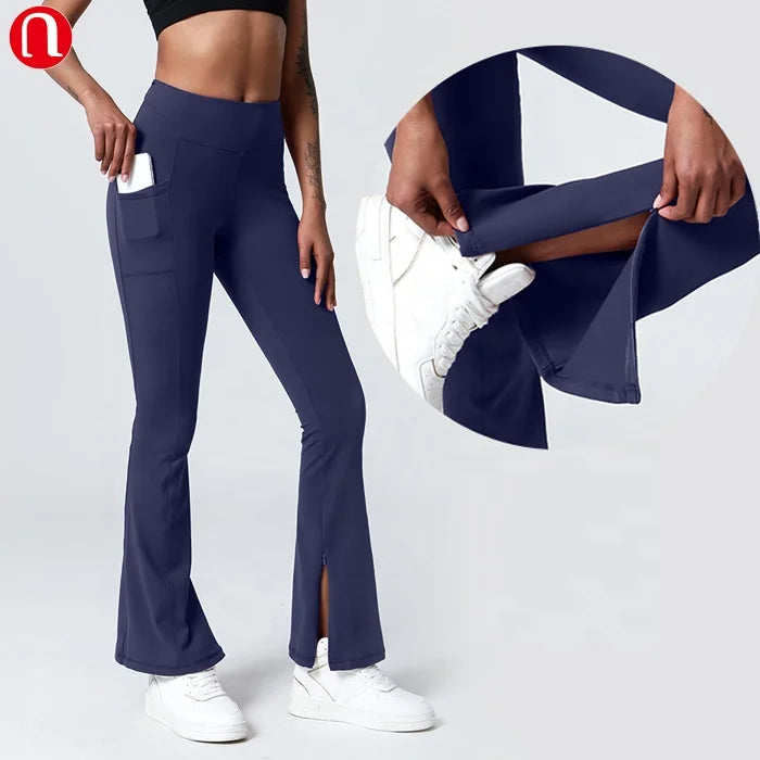 Luluyun Bottom Zipper up Leg Open Wide Leg Pants for Women Casual Elastic High Waist Loose Long Pants.