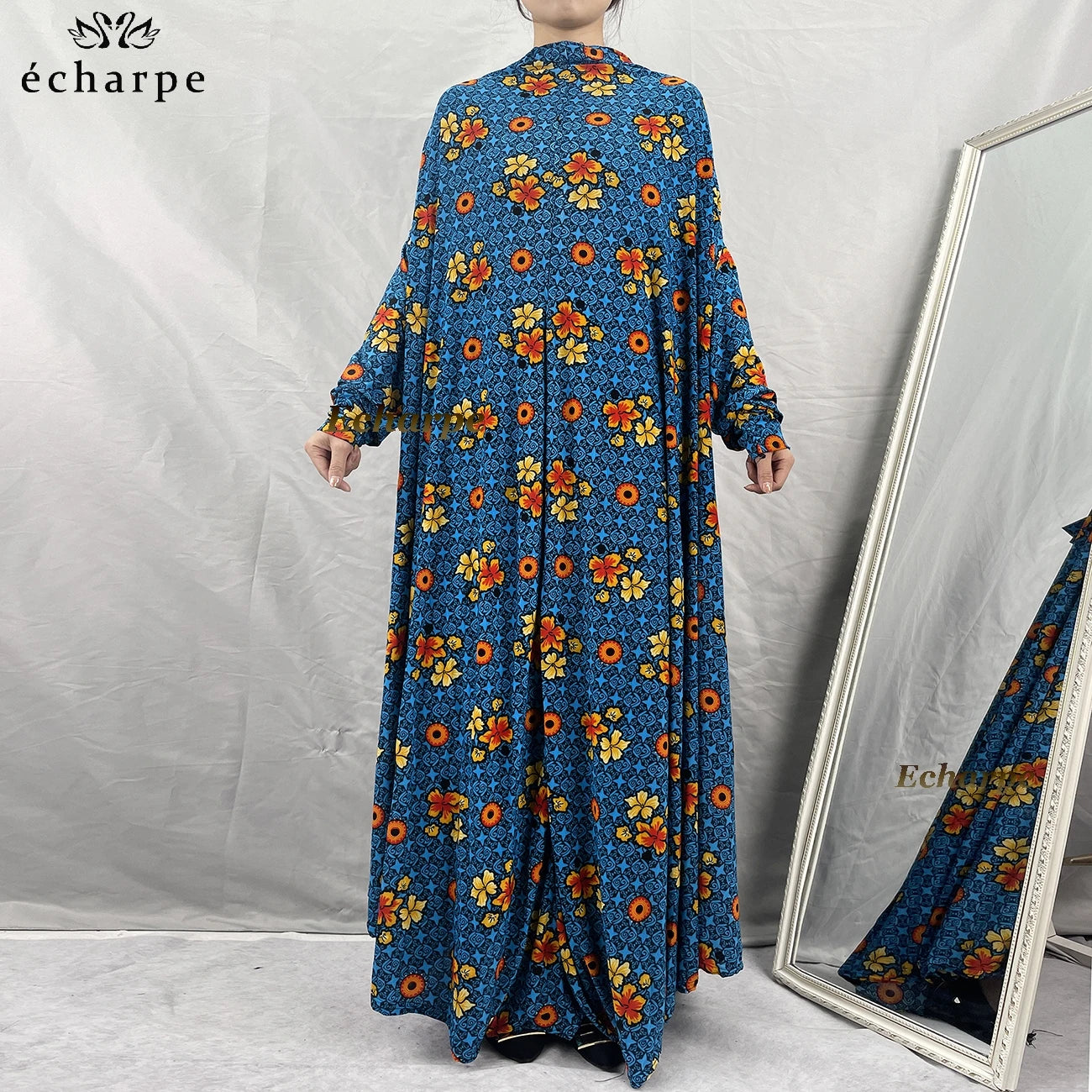 1 Pieces Muslim Hijabs Dress Women's Prayer Garment Dubai Abaya Arab Jibab Islam Flowers Djellaba Femmel Khimar Caftan Clothes