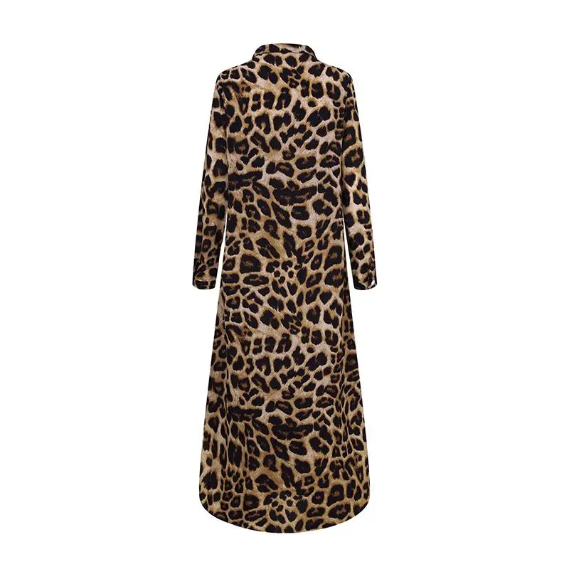 ZANZEA Party Vintage Leopard Robe Frauen 2025, Herbst Casual Langarm Maxi Lange Vestidos Kleid Mode Übergroßen Hemd Sommerkleid.