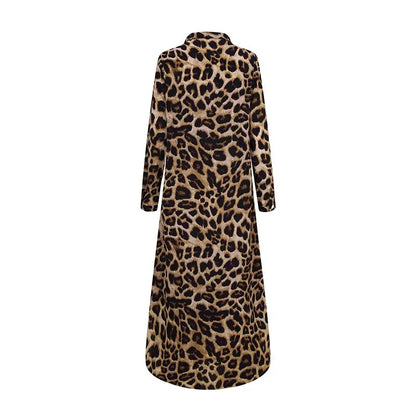 ZANZEA Party Vintage Leopard Robe Frauen 2025, Herbst Casual Langarm Maxi Lange Vestidos Kleid Mode Übergroßen Hemd Sommerkleid.