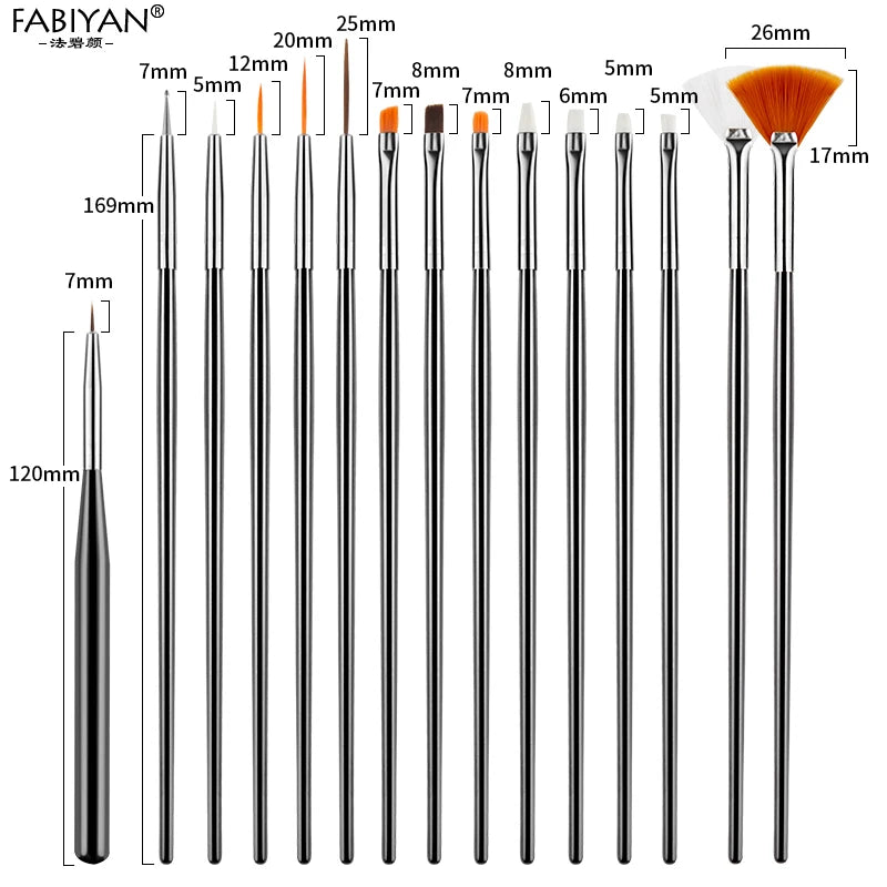 7 Size Nail Art Brush Flat Acrylic Drawing Pen UV Gel Polish French Design Painting Extension Coating Tools Set Manicure.