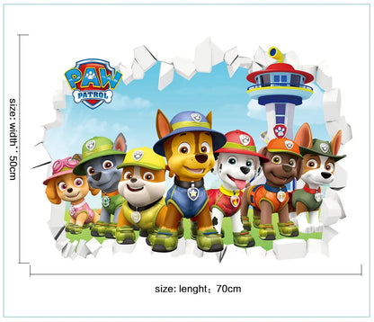 Disney 3D Cartoon  Pawed Wall Stickers For Kids Rooms Living Room Boys Girls Children Bedroom DIY Home Decor Patroling Car.