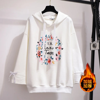 150Kg Plus Größe frauen Frühling Herbst Mit Kapuze Gedruckt Sweatshirt Büste 155cm 6XL 7XL 8XL 9XL 10XL Lange-ärmeln Top Schwarz Weiß