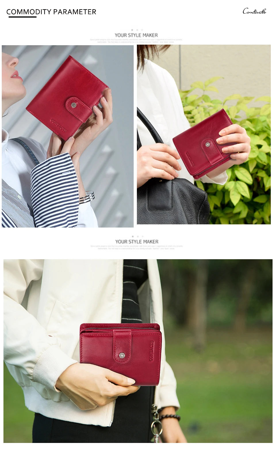Contact'S Genuine Leather Wallets Women Men Wallet Short Small RFID Blocking Card Holder Wallets Ladies Red Coin Purse.