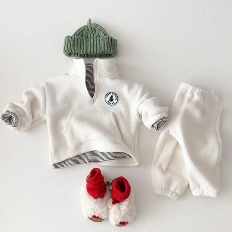 Baby Jungen Kleidung Sets Kinder Verdicken Sweatshirt Kinder Kleidung Mädchen Solide Baumwolle Langarm Pullover Tops + Hose Anzüge 2 stücke.