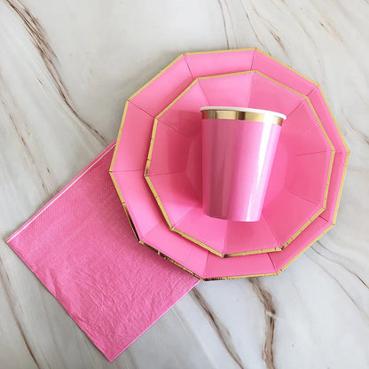 40pcs/set Yellow Green Pink Blue Paper Plates Cups Disposable Tableware Set for Wedding Birthday Party Baby Shower Supplies