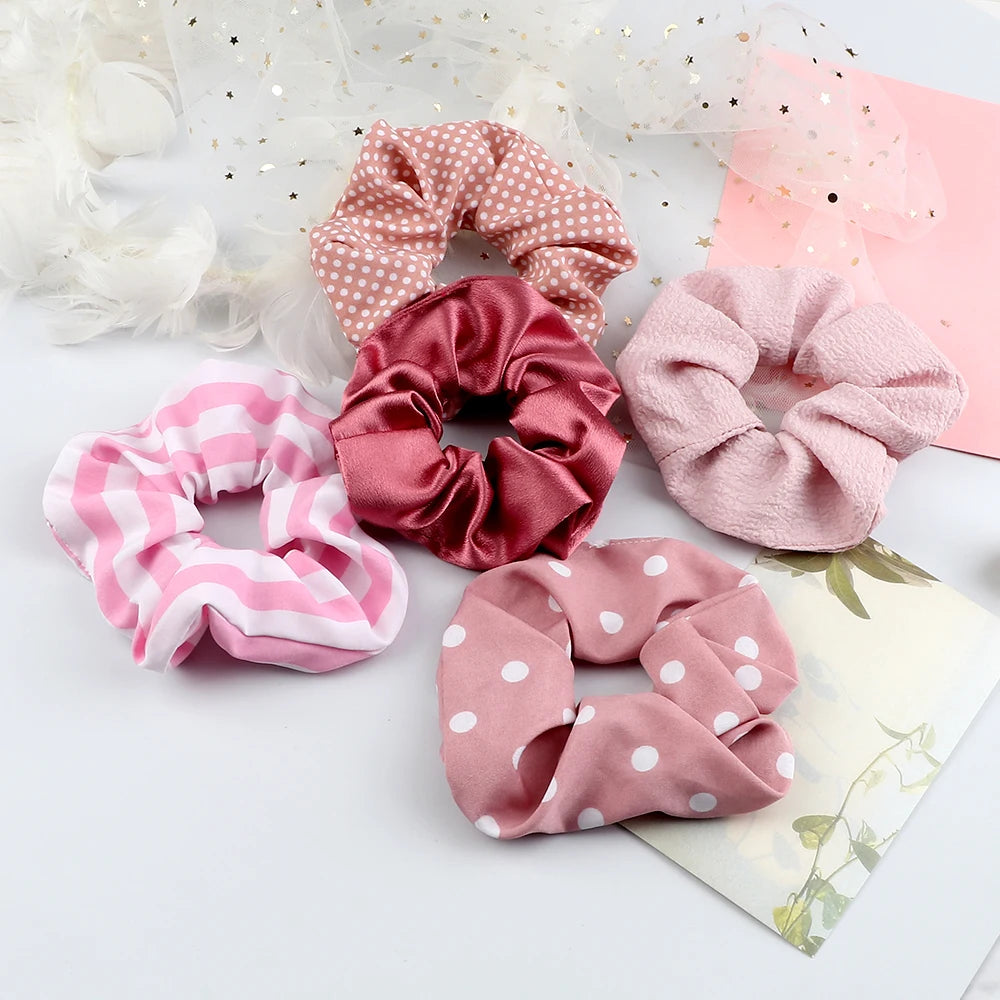 5Pcs/Lot Girl Pink Red Hair Band Accessories Fashion Large Hair Ties Solid Color Elastic Scrunchies For Women Ponytail Hairstyle.